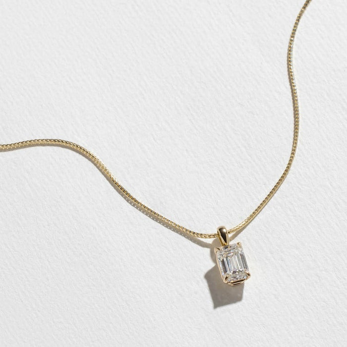 Emerald Cut Four Prong Solitaire Moissanite Pendant Necklace image 1