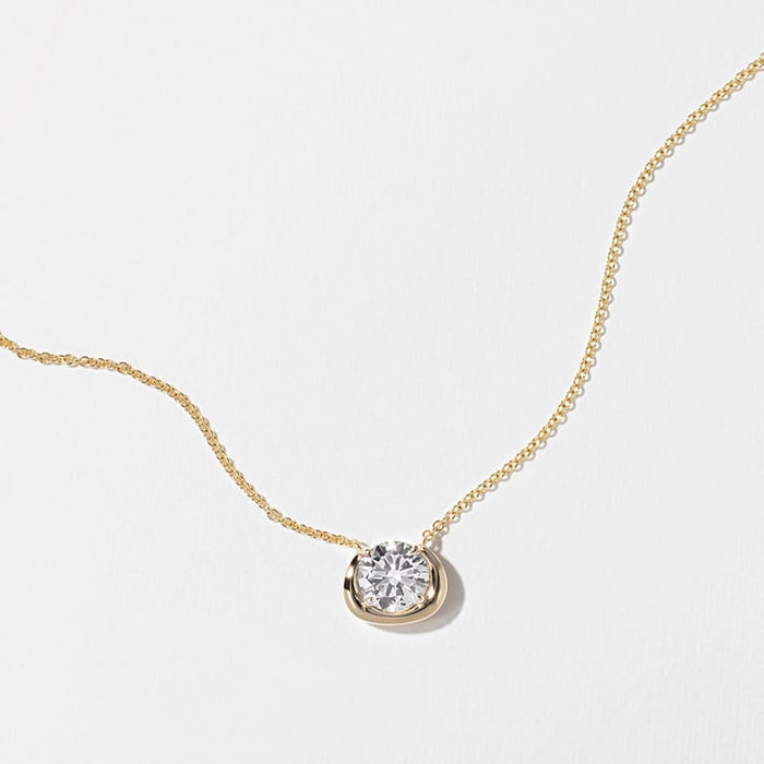 East West Round Bezel Solitaire Moissanite Pendant Necklace image 1