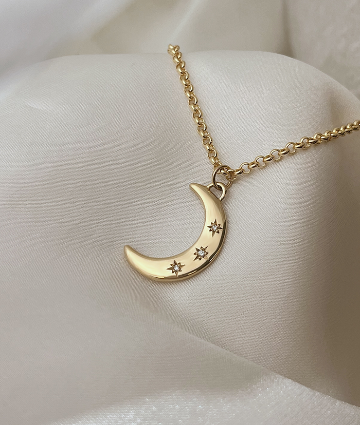 Crescent Moon Star Set Moissanite Pendant Necklace image 1