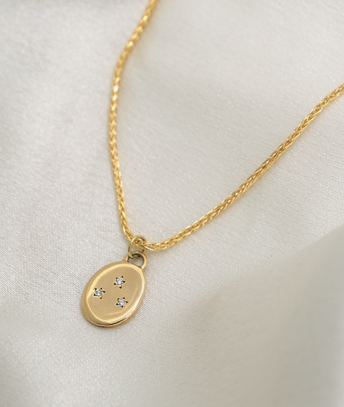 Triple Star Oval Disc Moissanite Pendant Necklace image 1