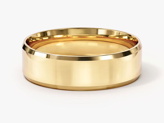 6mm beveled edge wedding band in yellow gold, polished finish
