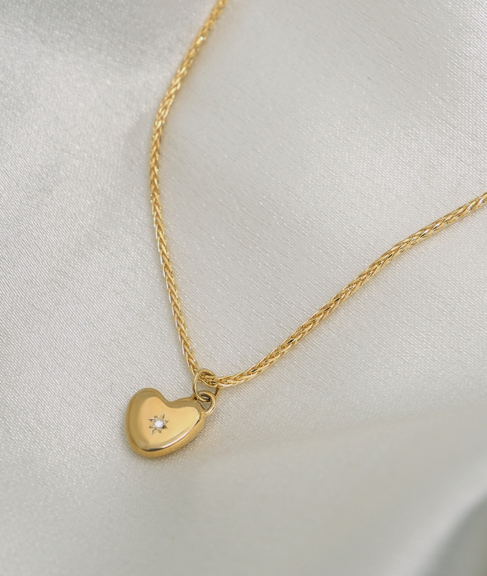 Starburst Puffed Heart Moissanite Pendant Necklace image 1