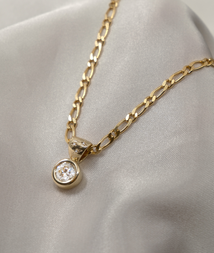 Round Bezel Solitaire Engraved Bail Moissanite Pendant Necklace image 1