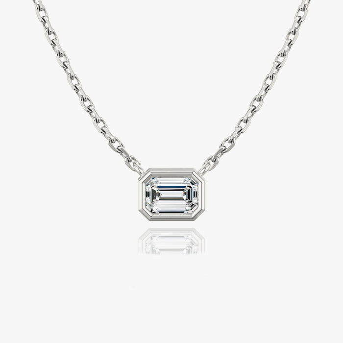 East West Emerald Cut Bezel Solitaire Moissanite Pendant Necklace image 1