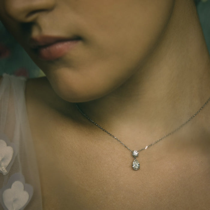 Pear and Round Two Stone Drop Moissanite Pendant Necklace image 2