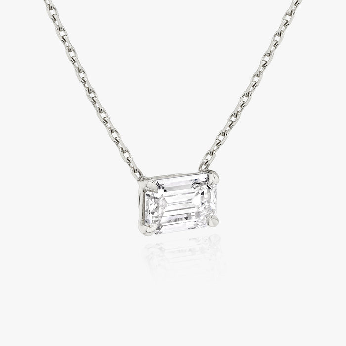 East West Emerald Cut Solitaire Moissanite Pendant Necklace image 2