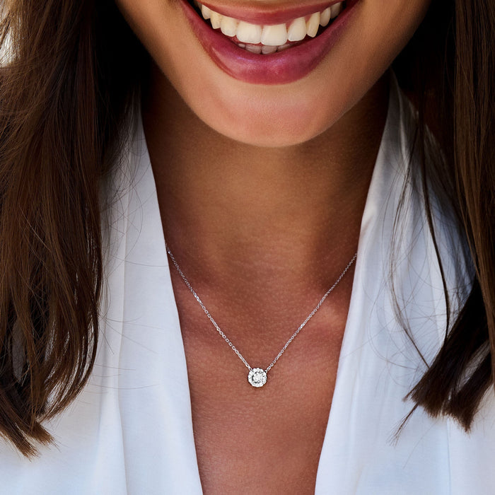 Round Halo Solitaire Moissanite Pendant Necklace image 2