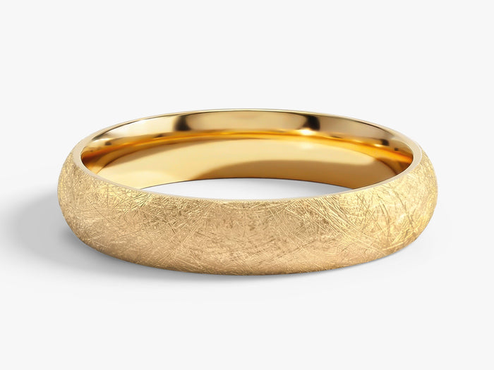 4mm dome wedding band with ice matte finish in yellow gold