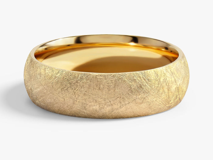 6mm dome wedding band with ice matte finish in yellow gold