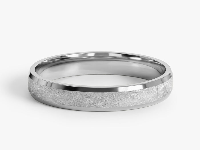 3mm beveled edge wedding band with ice matte finish in white gold