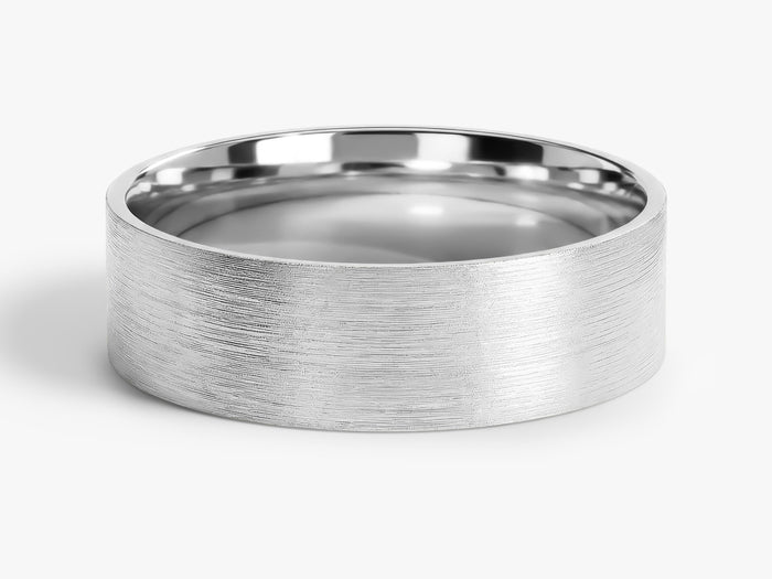 6mm classic flat matte brushed wedding band in white gold, front view