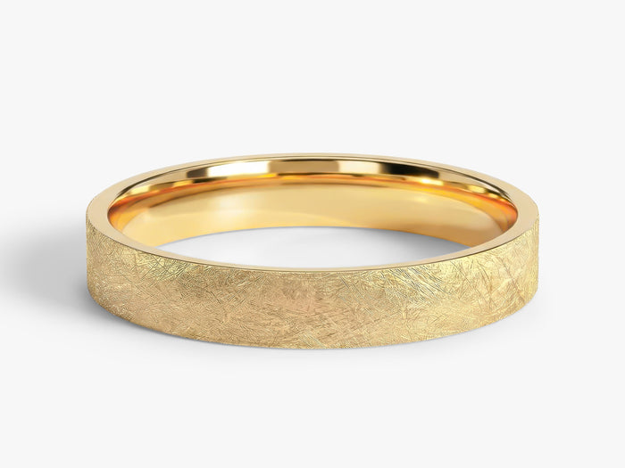 3mm flat ice matte wedding band in yellow gold, front view