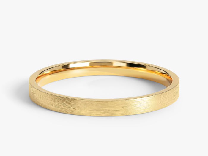 2mm classic flat matte brushed wedding band in yellow gold, front view