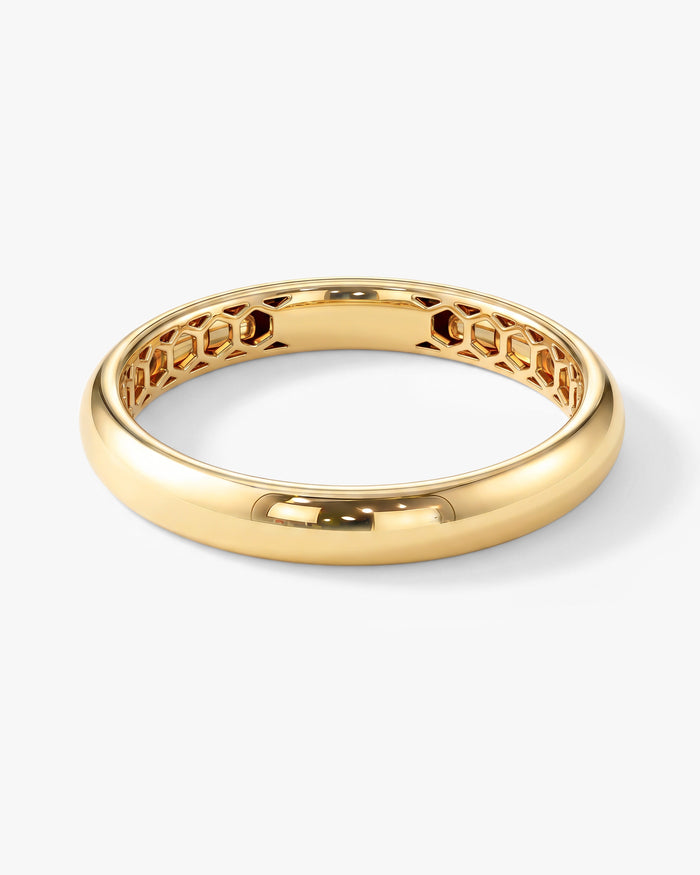 3mm Honeycore dome wedding band in yellow gold showing the honeycomb interior