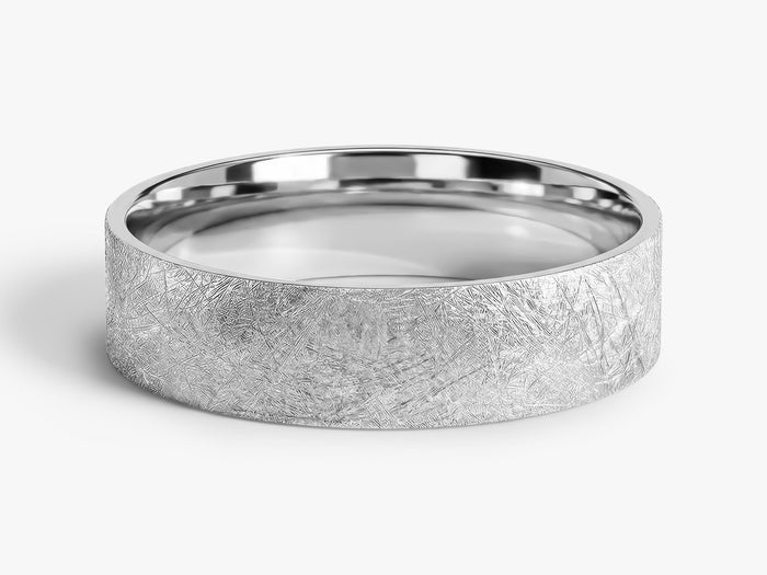5mm flat ice matte wedding band in white gold, front view