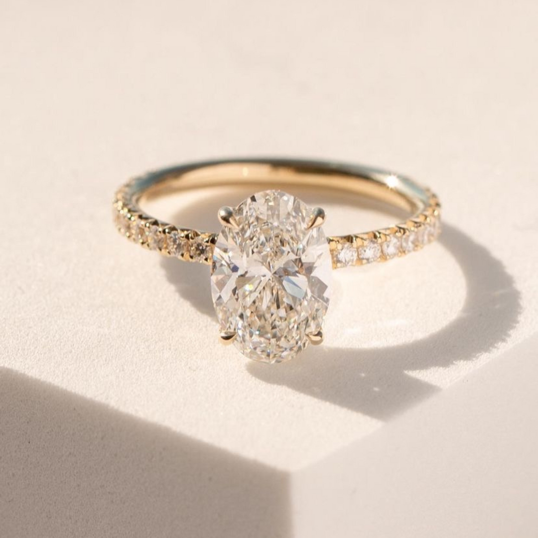 Oval Cut Moissanite Engagement Ring Hidden Halo 14K Gold