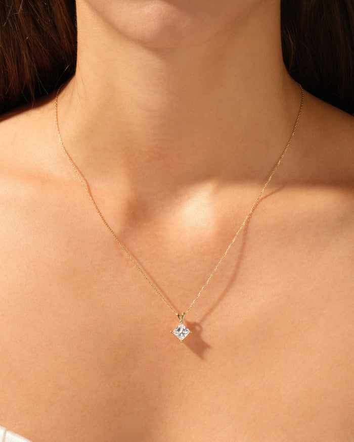 Princess Double Bail Solitaire Moissanite Pendant Necklace image 2