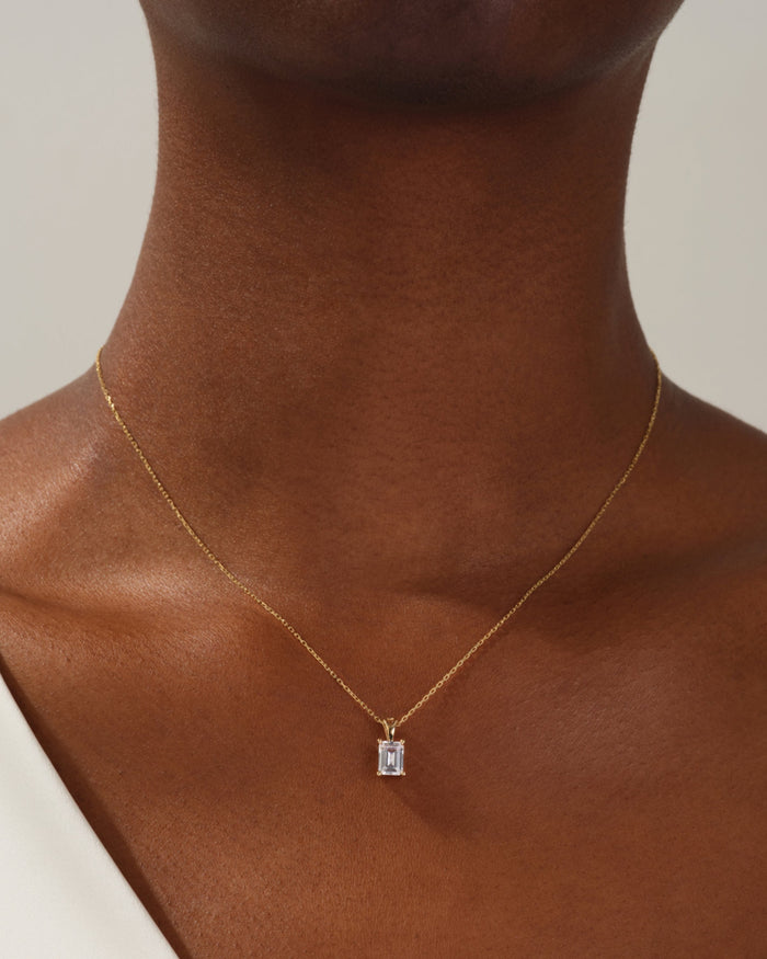 Emerald Cut Solitaire Cable Chain Moissanite Pendant Necklace image 2