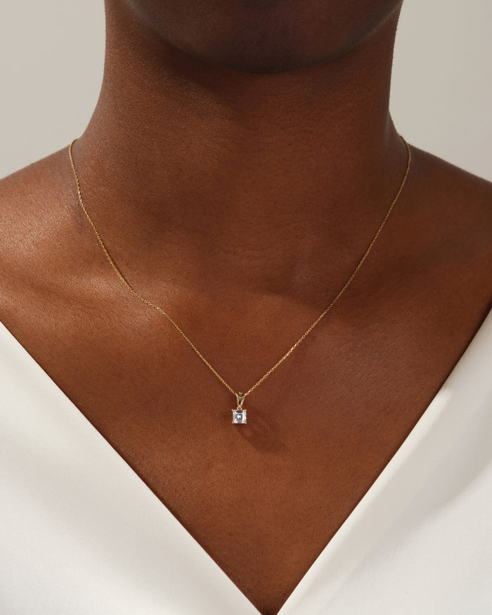 Asscher Cut Solitaire Cable Chain Moissanite Pendant Necklace image 2