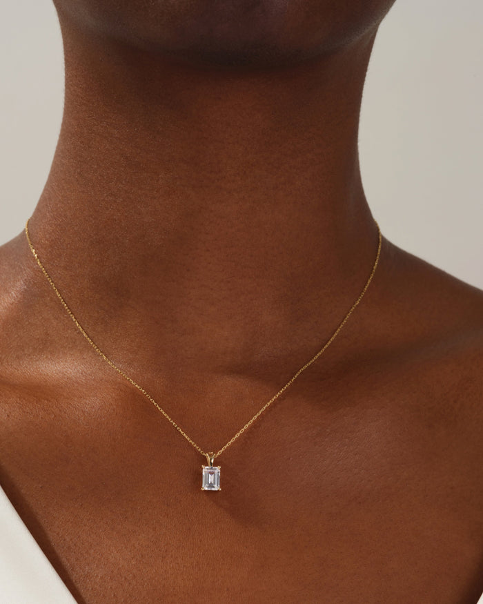 Emerald Cut Solitaire Moissanite Pendant Necklace Style 2 image 2