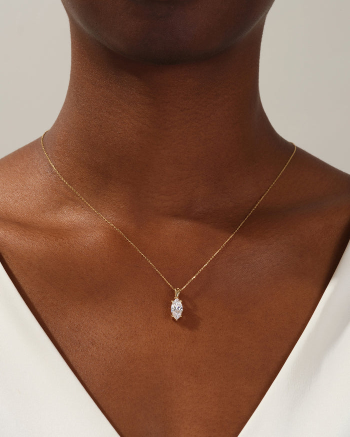 Marquise Cut Solitaire Moissanite Pendant Necklace Style 2 image 2