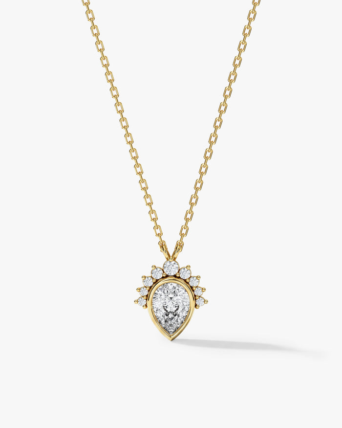 Pear Halo Crown Moissanite Pendant Necklace image 2
