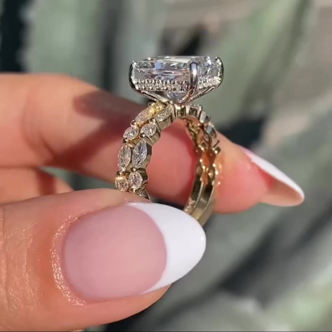 Custom Radiant Promise Ring Set