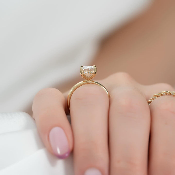 Emerald Cut Moissanite Solitaire Hidden Halo Ring in 14K Gold — Mapple Gems