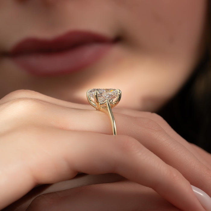Cushion cut lab grown diamond on a slim plain band