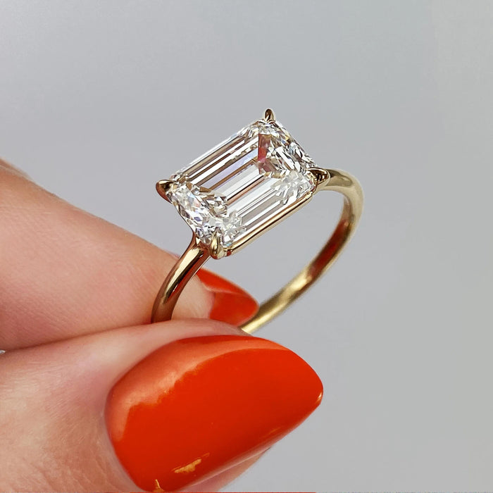 Emerald Cut Moissanite Solitaire Engagement Ring 2 CT to 5 CT - side view 2