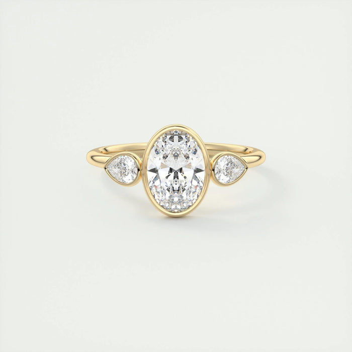 Oval Cut Moissanite Three Stone Bezel Engagement Ring 2 CT to 5 CT - front view 1