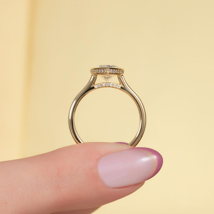Pear Cut Moissanite East-West Bezel Engagement Ring in 14K Gold — Mapple Gems