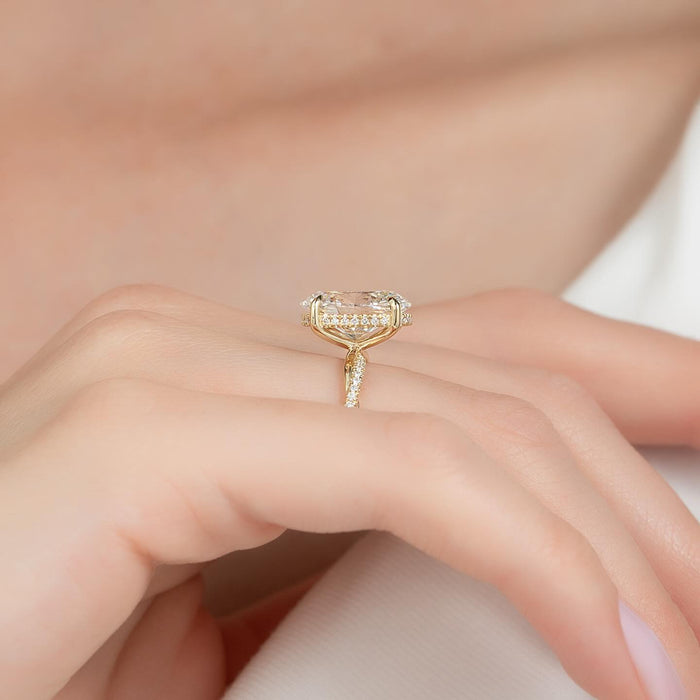 Oval Cut Moissanite Hidden Halo Twisted Pavé Engagement Ring in 14K Gold — Mapple Gems