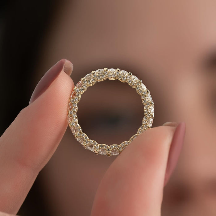 Round moissanite U-prong full eternity band ring circle view