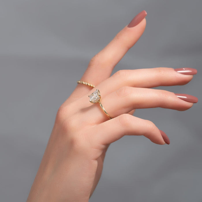 Princess moissanite hidden halo thin band ring worn on hand