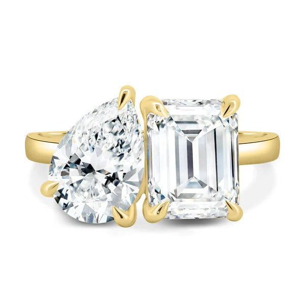 Two stone toi et moi lab grown diamond ring on hand
