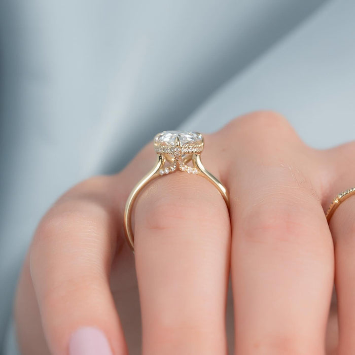 Pear Cut Moissanite Solitaire Hidden Halo Ring in 14K Gold — Mapple Gems