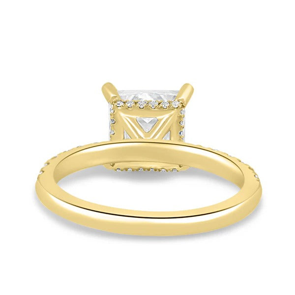 Princess cut lab grown diamond French pave ring side profile