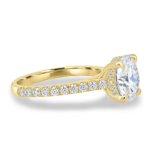 Round lab grown diamond split claw pave ring side profile