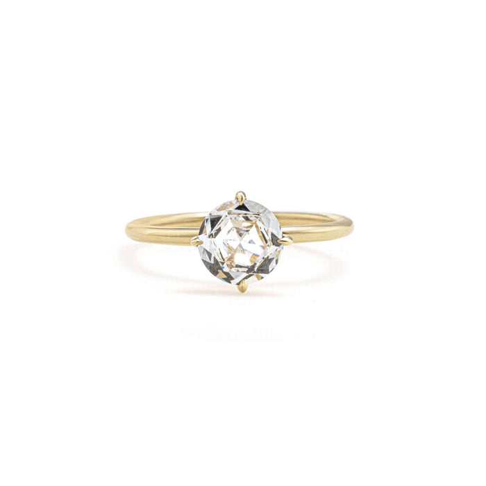 Round rose cut lab grown diamond solitaire ring in 14K yellow gold