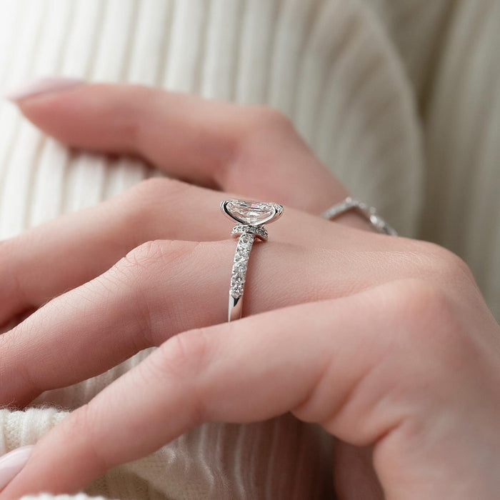 Radiant cut lab grown diamond ring shown from another angle