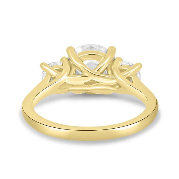 Trellis three stone diamond ring crossing claw detail