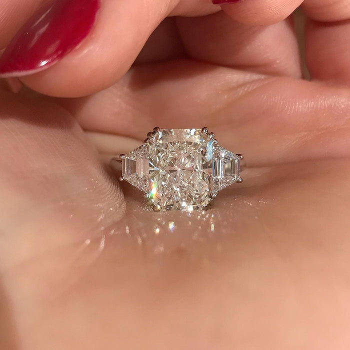 Radiant Cut Moissanite Trapezoid Side Stone Three Stone Engagement Ring 2 CT to 5 CT - view 1
