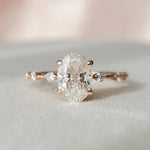 Load image into Gallery viewer, Oval Cut Moissanite Engagement Ring with Distance Pave Band