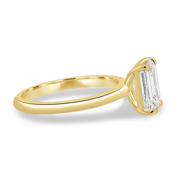 Emerald cut lab grown diamond solitaire ring side profile