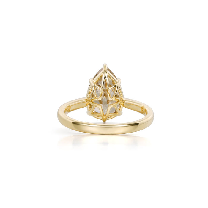 Rear view of the pierced star gallery under a pear old mine cut champagne diamond