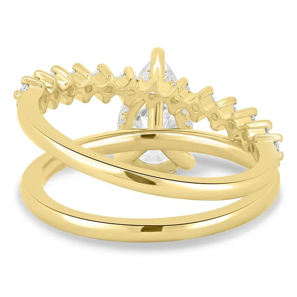 Pear cut lab grown diamond bridal ring set with curved pave wedding band