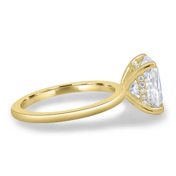 Elongated cushion lab grown diamond solitaire side profile hidden halo