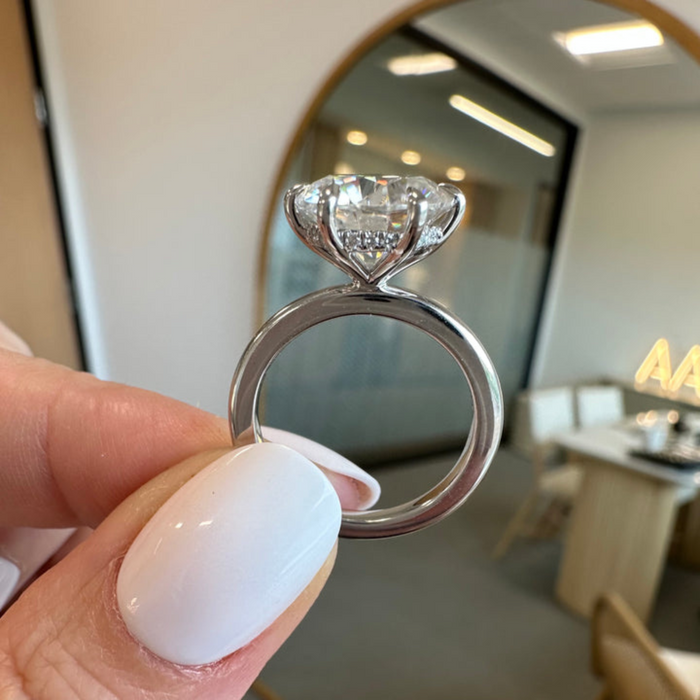 Art Nouveau round cut lab grown diamond wedding ring, front view