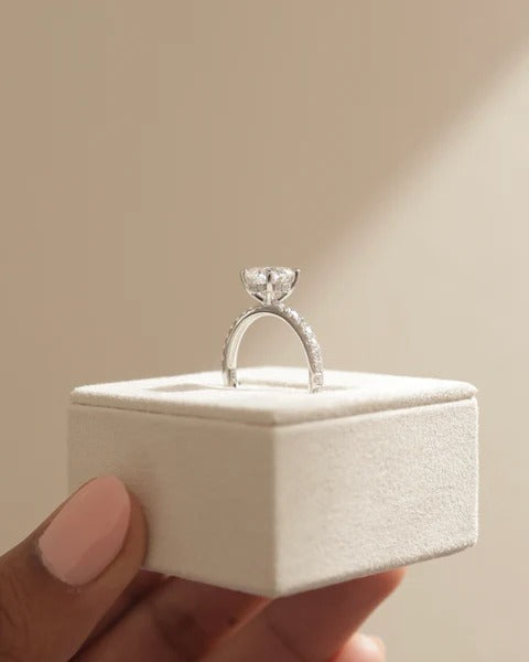 Round lab grown diamond hidden halo pave ring side profile